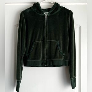 Aerie green velour zip-up sweater